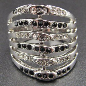 Size 8 Sterling Heavy Black & Clear Crystal Ring